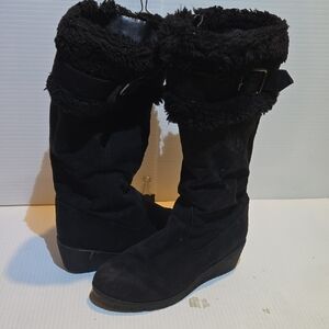 Black Faux-Fur Mid-Calf Girl's Winter Boots